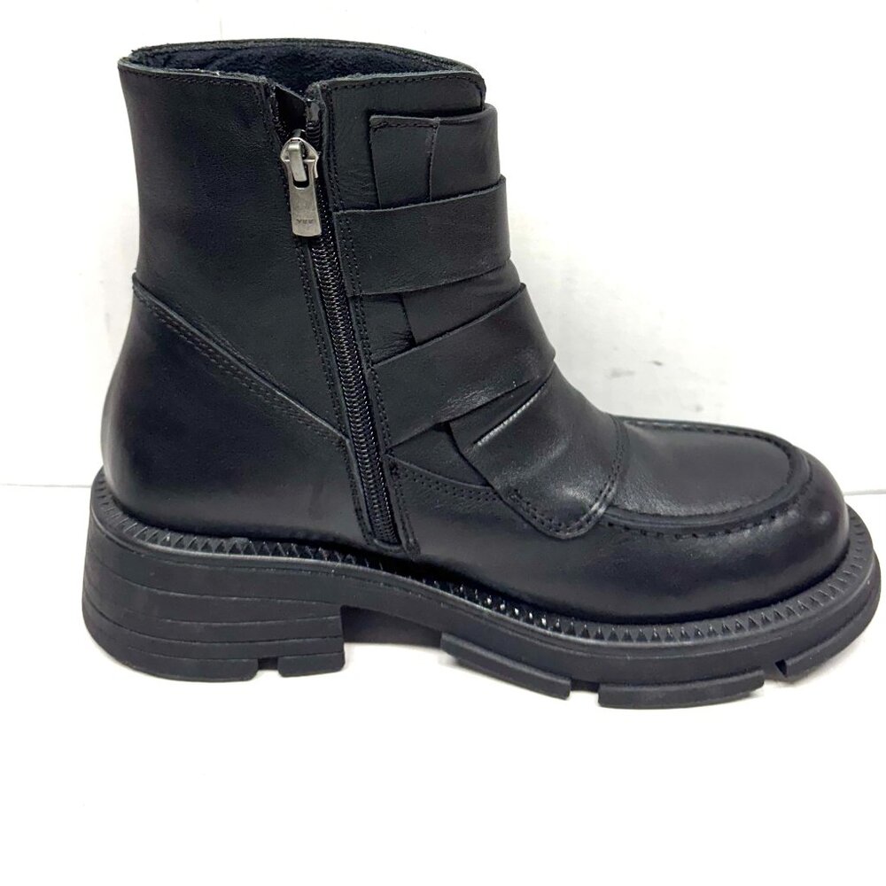 MIZ MOOZ LEATHER BOOTS BUCKLE SIDE ZIPPER BLACK 37EU / 7US NEW # Z-233 - Picture 3 of 5